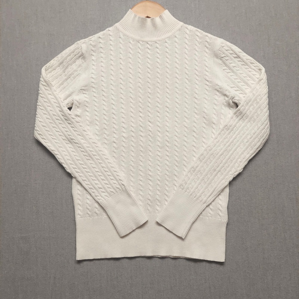 Tribal Cotton‎ Cable Knit Sweater Women S Cream Mock Neck Classic Preppy Ribbed